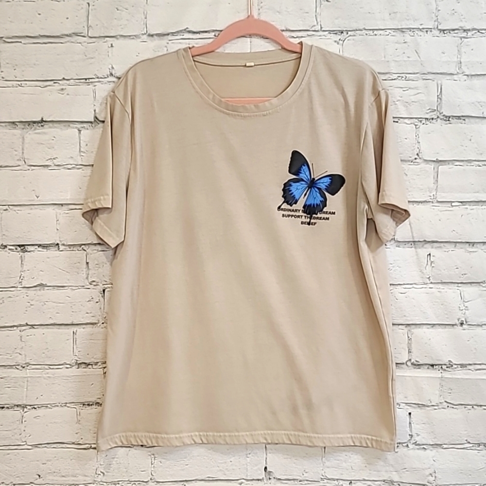 ROMWE Mens' Letter Butterfly Graphic Tee